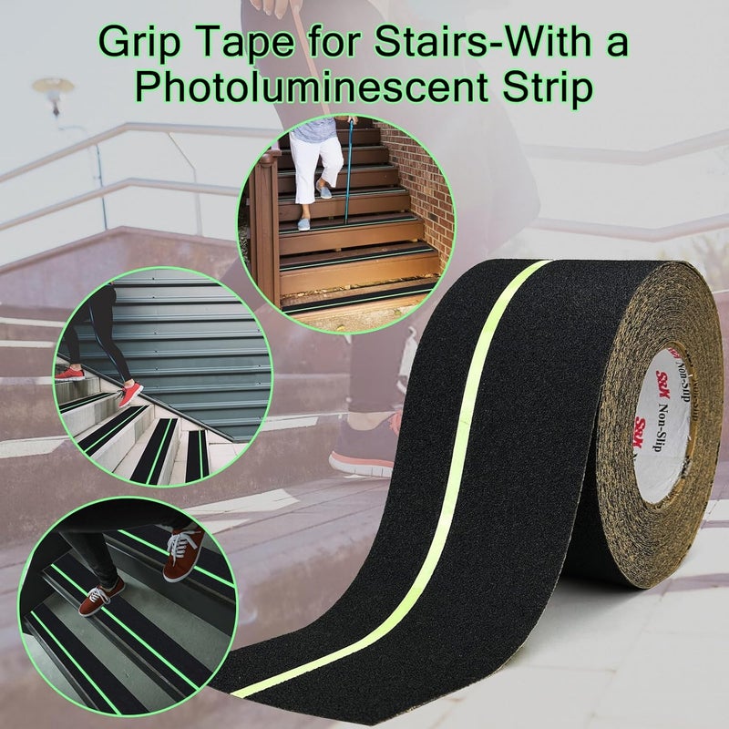 SX Anti Slip Tape 4 Inch x 60 Ft, 2X Longer Heavy Duty Grip Tape with Glow-in-Dark Strip, Outdoor Stair Treads Non-Slip for Steps Ramps Decks, Non Skid for Enhanced Safety - Image 4